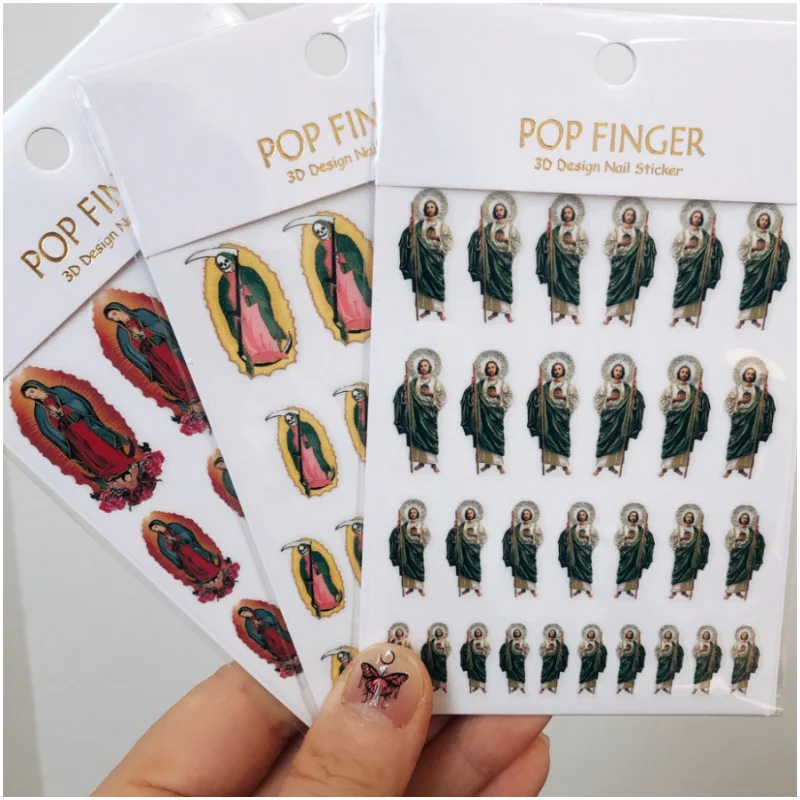 5шт 3D-наклеек для ногтей, самоклеящиеся наклейки для дизайна Девы Марии, красочные наконечники для дизайна ногтей, наклейки для маникюра 