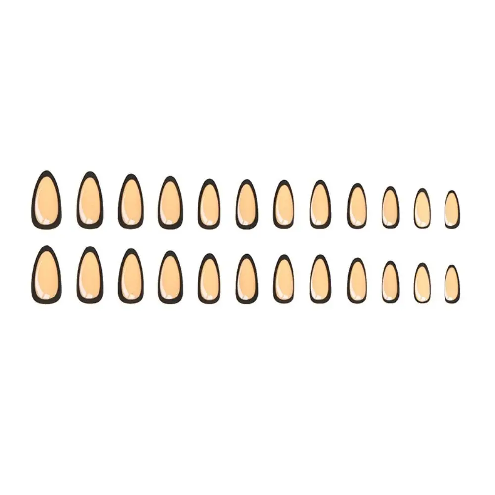 24шт Длинные Миндалевидные Накладные Ногти Белый Френч-Пресс на Ногтях Простое Полное Покрытие Съемных Кончиков Ногтей