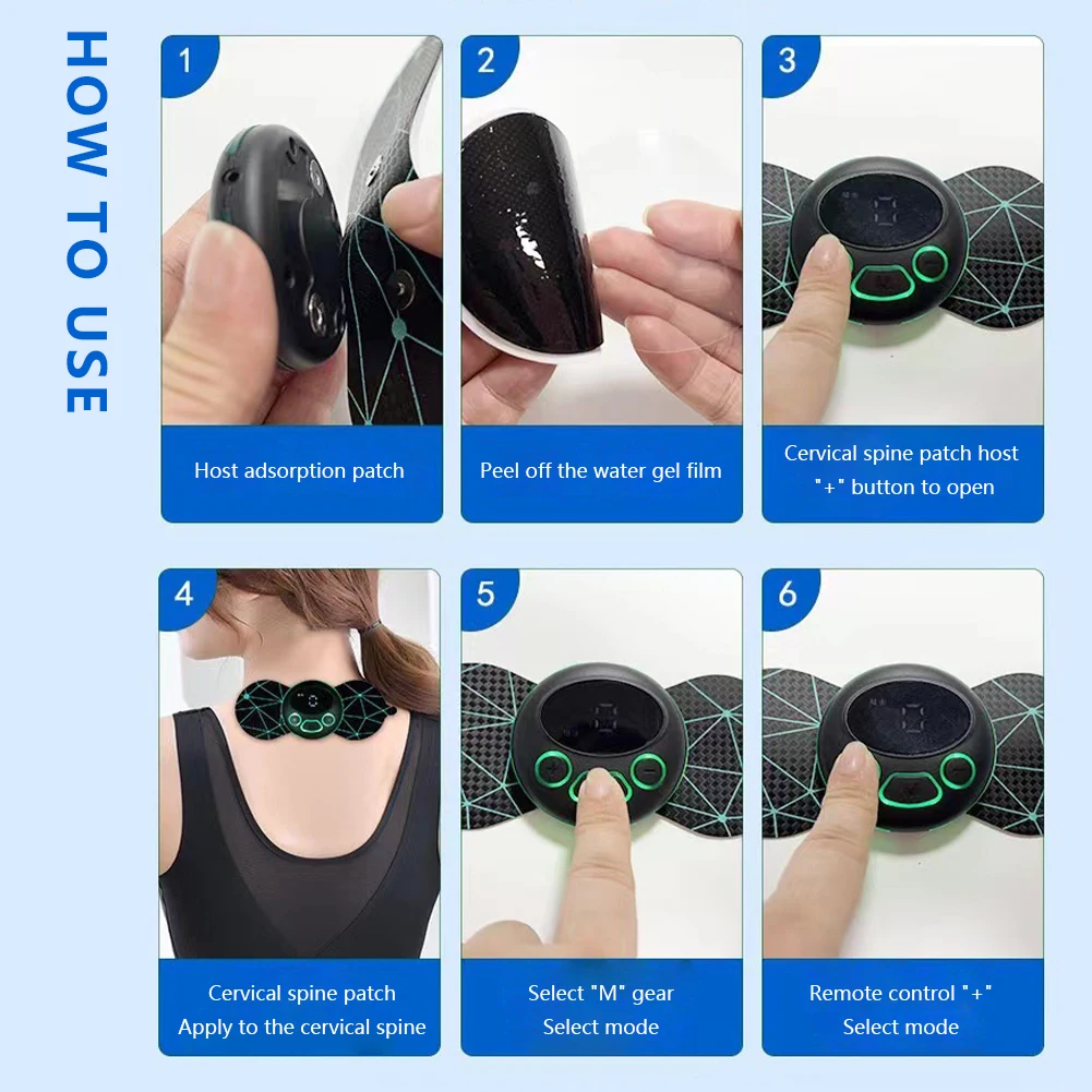 Электронные наклейки для массажа шейки матки, удобный мини-массажер для плеч и шеи, интеллектуальный, многоразовый, легкий для снятия боли в теле.