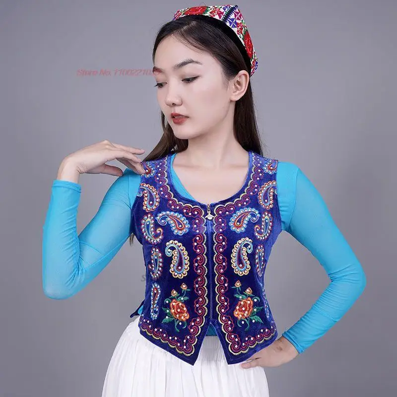2023 национальный бархатный жилет женский с цветочными блестками, китайский традиционный короткий жилет харадзюку, винтажный женский повседневный костюм эпохи тан, жилет