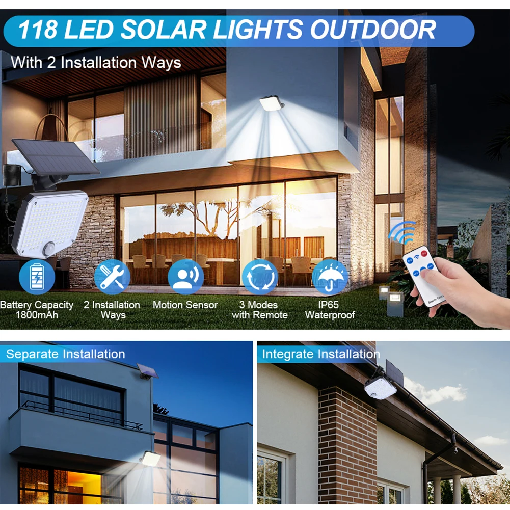 153LED Солнечная наружная лампа, декоративные дорожные ландшафтные светильники, энергосберегающий светильник с разделенным корпусом для домашнего сада