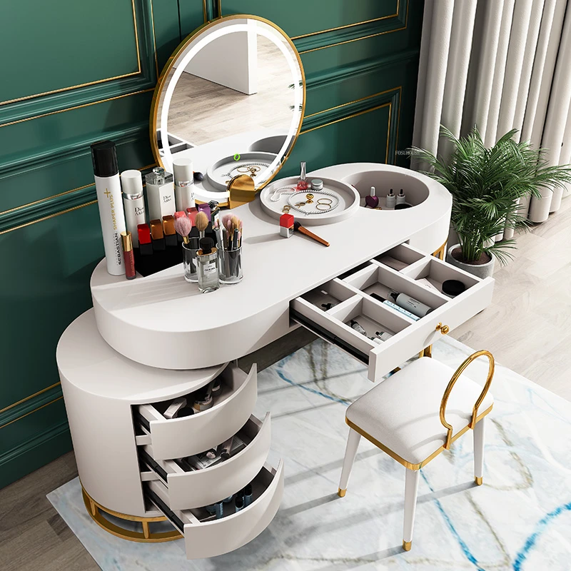Современные минималистичные комоды, дизайнерский шкаф для хранения, мебель для одной спальни, Европейский стиль, легкие роскошные туалетные столики с подсветкой