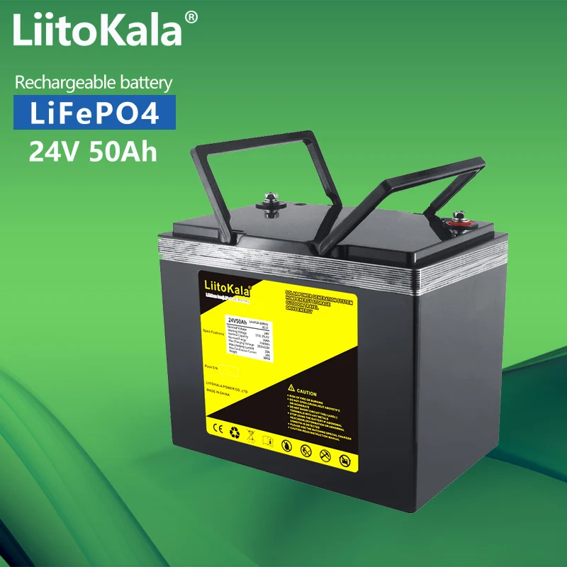 LiitoKala 24V 50Ah LiFePO4 Аккумуляторная Солнечная гольф-машина для вилочного погрузчика водонепроницаемый аккумуляторный блок для инвертора, солнечной системы, лодочного мотора