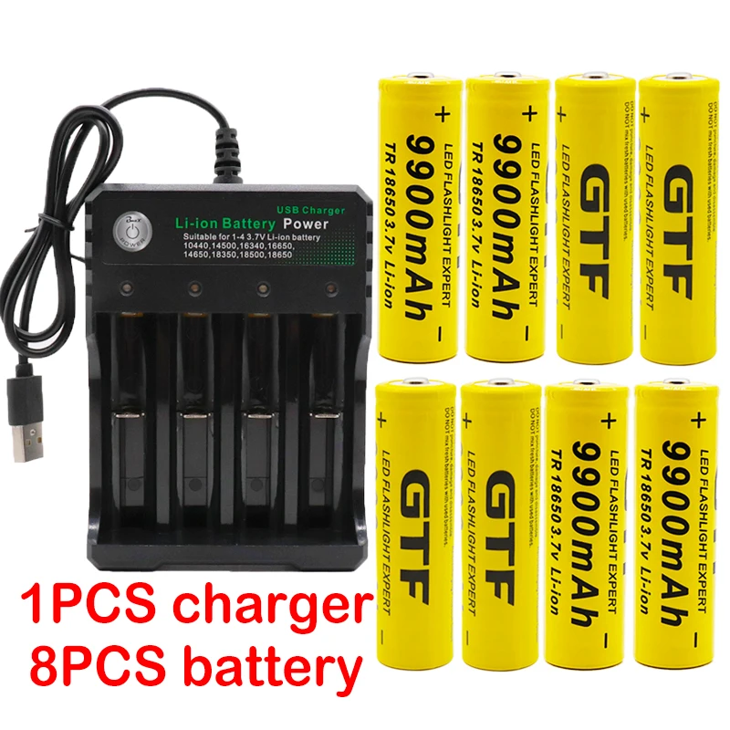 2023 neue 18650 batterie 3,7 V 9900mah lion akku für Led-blitz licht batterie 18650 batterie Großhandel + USB ladegerät