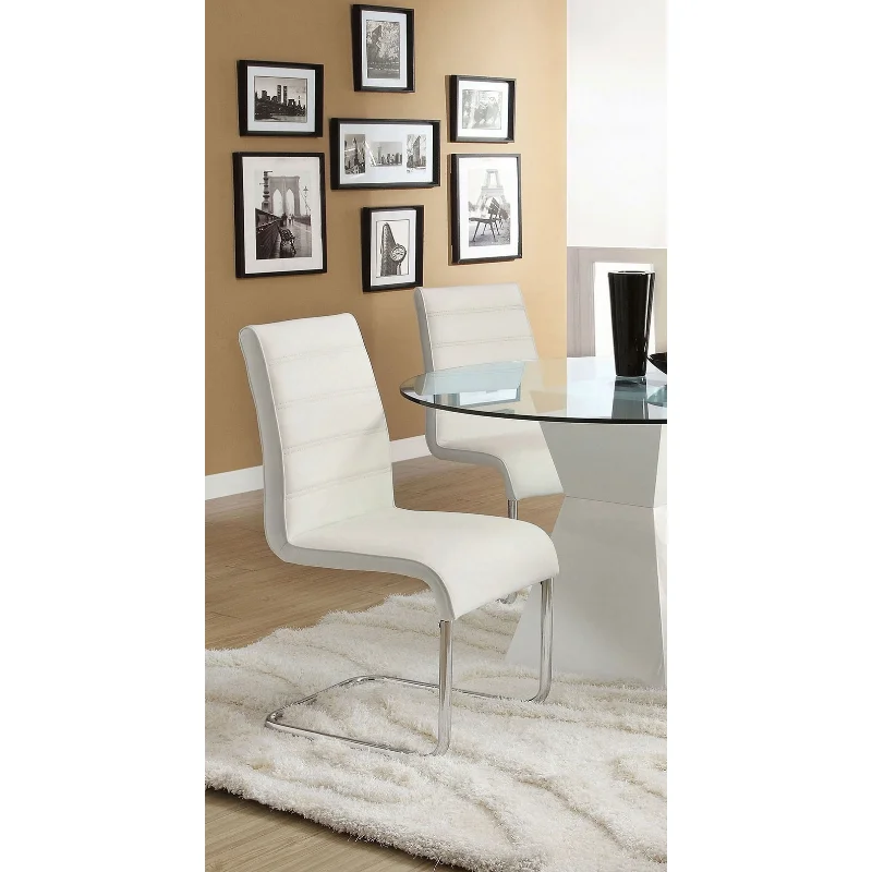 Современные белые боковые стулья из кожзаменителя с подкладкой из 2 предметов, комплект из 2 стульев для кухни, столовой, металлические Хромированные ножки белого цвета