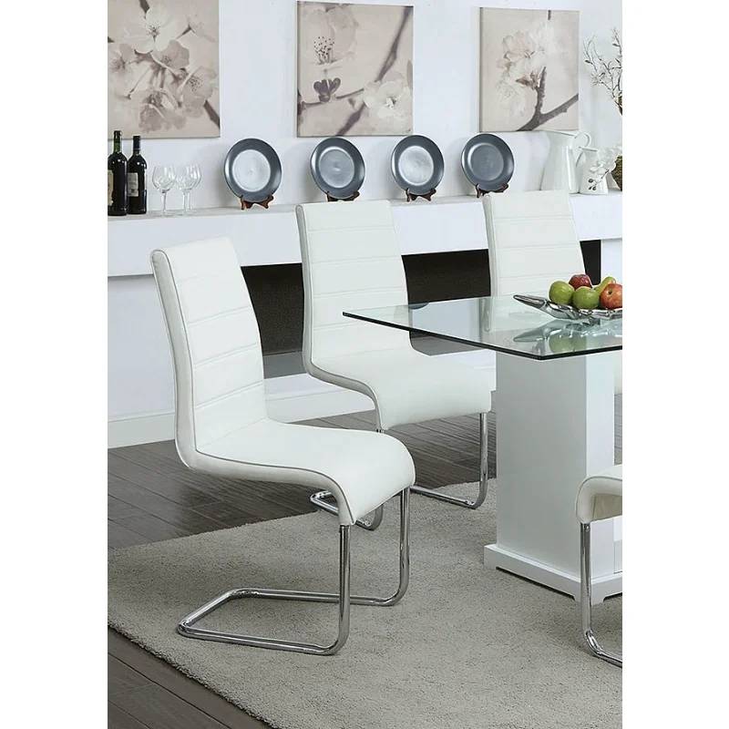 Современные белые боковые стулья из кожзаменителя с подкладкой из 2 предметов, комплект из 2 стульев для кухни, столовой, металлические Хромированные ножки белого цвета
