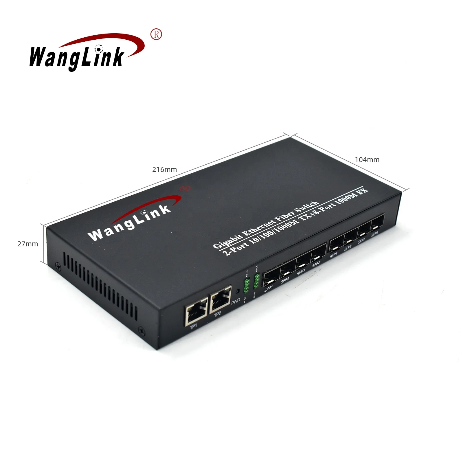 Wanglink 10/100/1000 М Гигабитный коммутатор BIDI SM с 8 портами SFP и 2 портами RJ45, 8-портовый одноволоконный медиаконвертер SFP