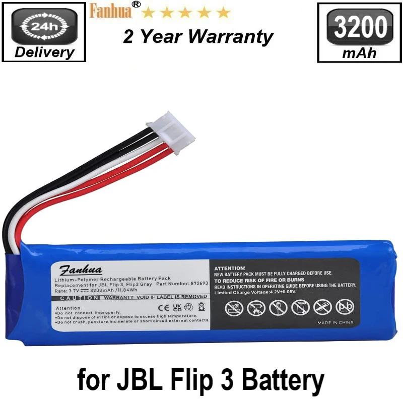 Сменный аккумулятор емкостью 3200 мАч для JBL Flip 3 JBL FLIP3 Серый Bluetooth-динамик, Подходит для GSP872693 P763098 03 для JBL FLIP3 GRA