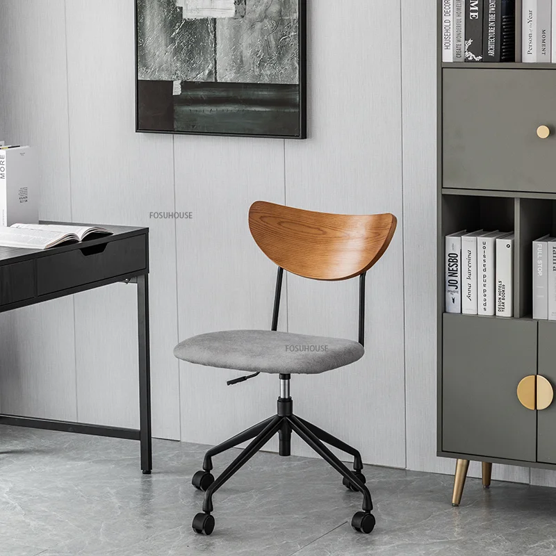 Современная мебель, тканевое офисное кресло для офиса, легкое роскошное домашнее Сидячее игровое кресло для спальни, компьютерное кресло с деревянной спинкой