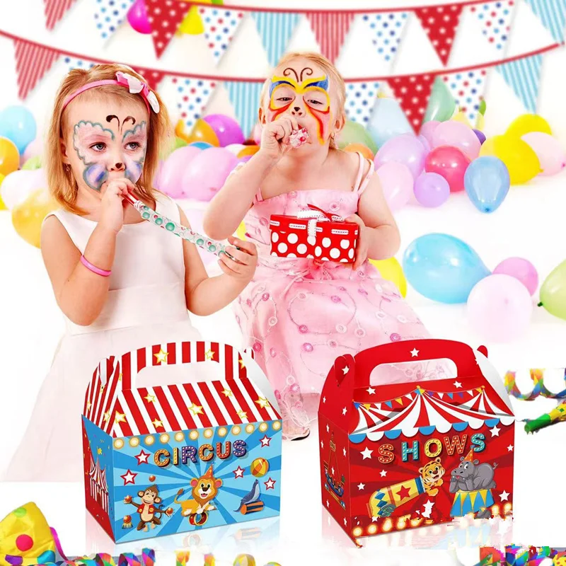 4шт Мультфильмы, Цирк, Карнавал, Бумажные пакеты для конфет, подарочные коробки для вечеринок в стиле джунглей, Коробка для сладких подарков, детский День рождения, Детский душ, принадлежности для вечеринок