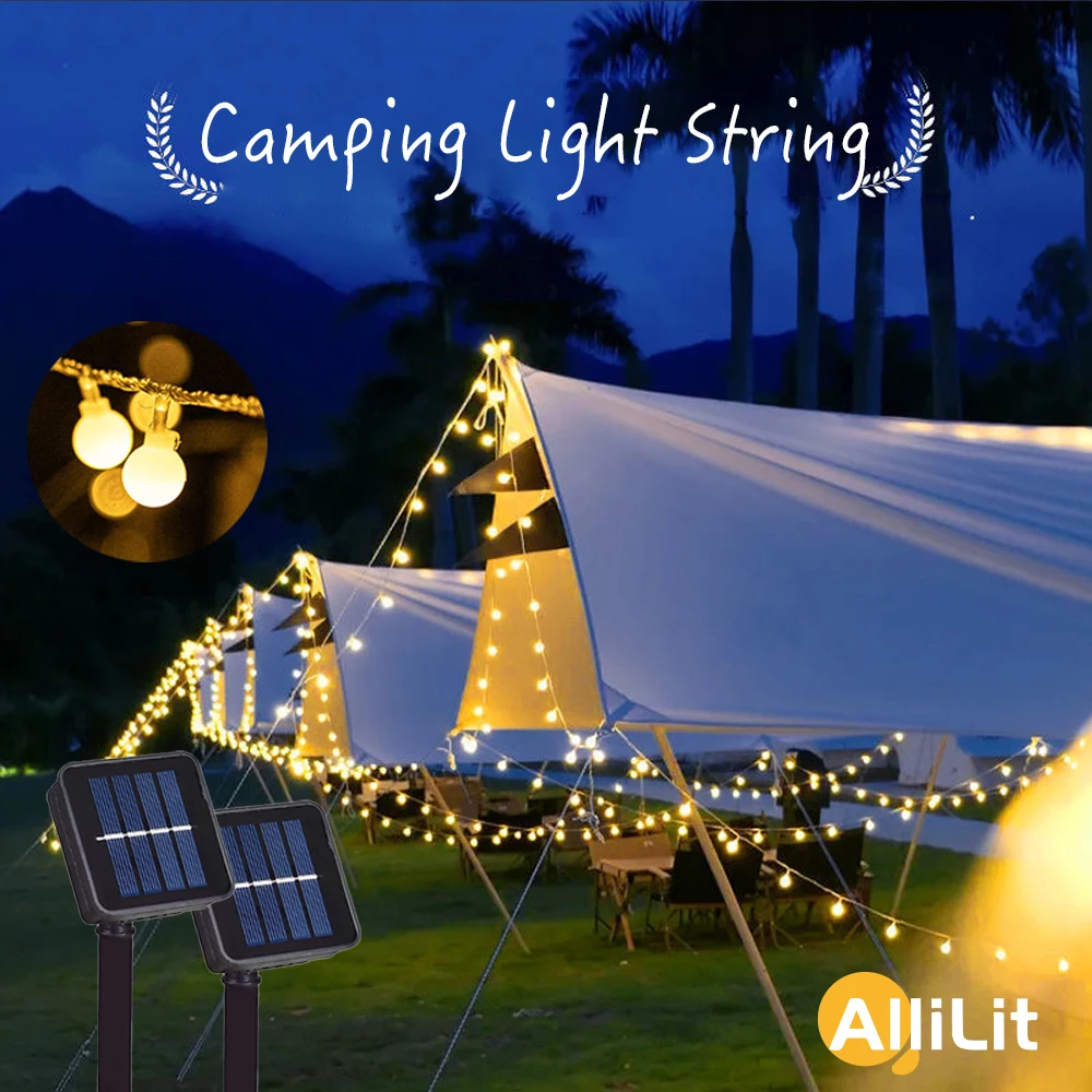 AlliLit 200 Светодиодных гирлянд на солнечной батарее Fairy Lights Открытый Хрустальный Глобус IP65 Водонепроницаемый USB Фонарь для патио с питанием от аккумулятора Кемпинговая палатка