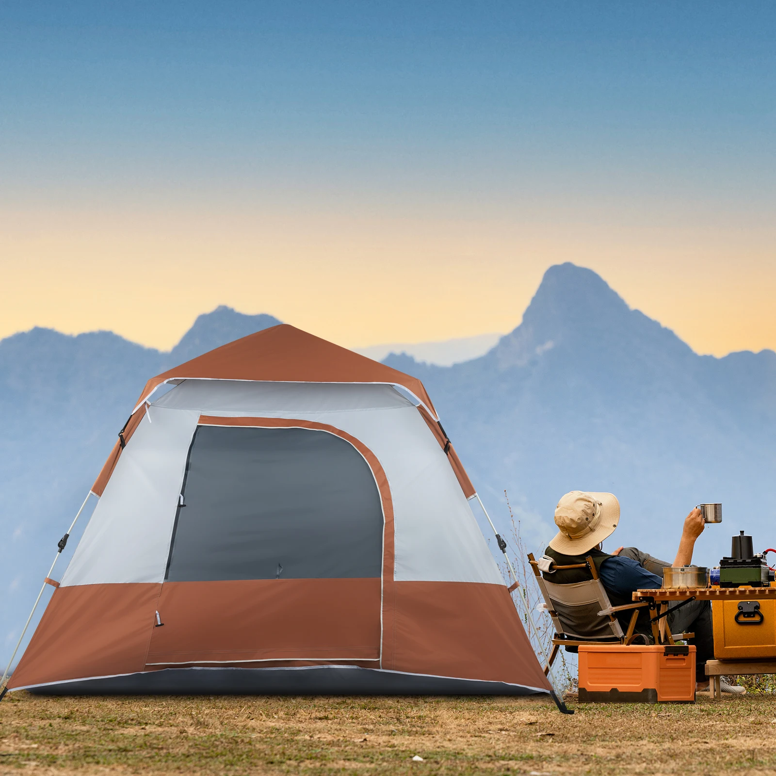240*240*150 см Пружинная Быстрораскрывающаяся Четырехместная Семейная Палатка Кемпинговая Палатка Коричневого цвета