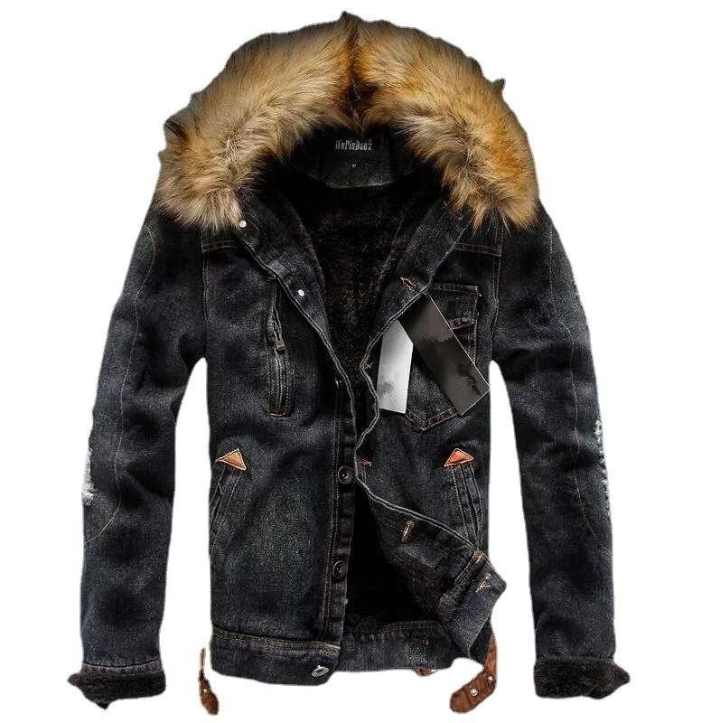 Популярное подростковое пальто для пары, мужская утепленная куртка из денима в стиле ретро с нашивкой на дырках, модный джинсовый топ