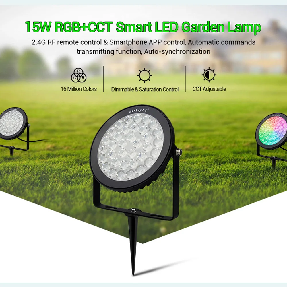 НОВЫЙ умный 15 Вт RGB + CCT светодиодный Садовый Светильник открытый Точечный светильник водонепроницаемый умный Газон light110V 220V может управлять дистанционно или с мобильного телефона