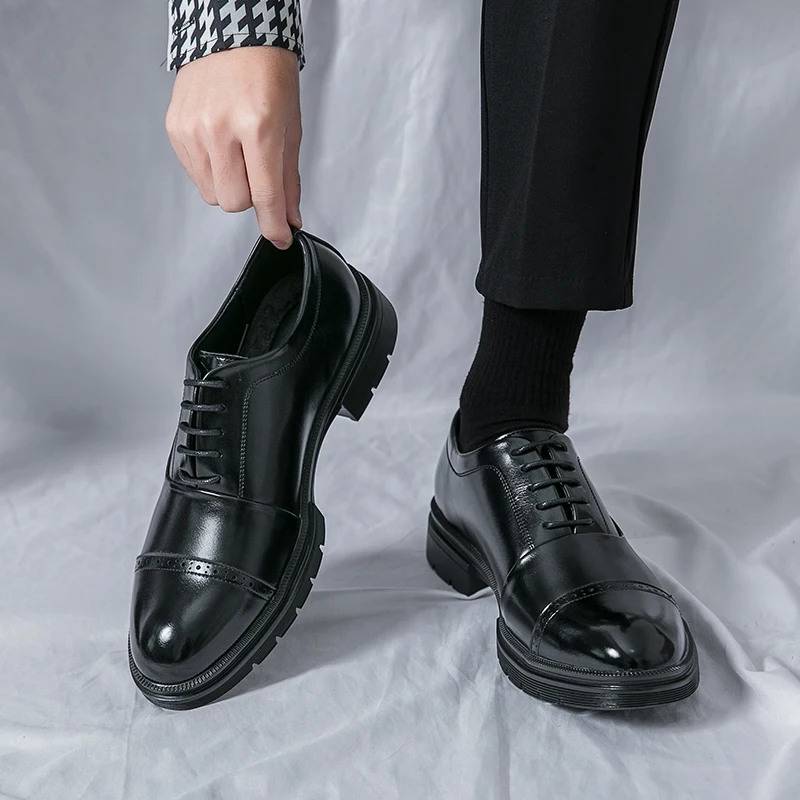 Мужские Модельные туфли, Официальные Оксфорды, Классические Деловые Офисные Свадебные Туфли, Элегантные Повседневные Кожаные Zapatos, Мужская Обувь С резьбой по Броку