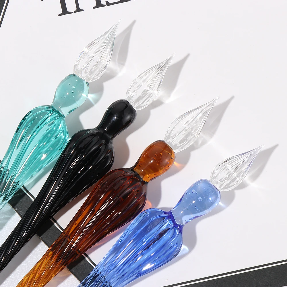 1 шт. Стеклянная ручка ручной работы Lampwork с 3D цветком внутри Хрустального держателя Погружающаяся каллиграфическая ручка, заполняющая чернилами авторучки