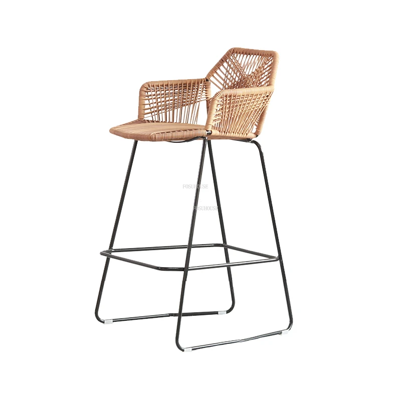 Современные плетеные барные стулья из ротанга с высокой простой спинкой, Скандинавские барные стулья из кованого железа, табуреты для ресторанов, мебель Cocina