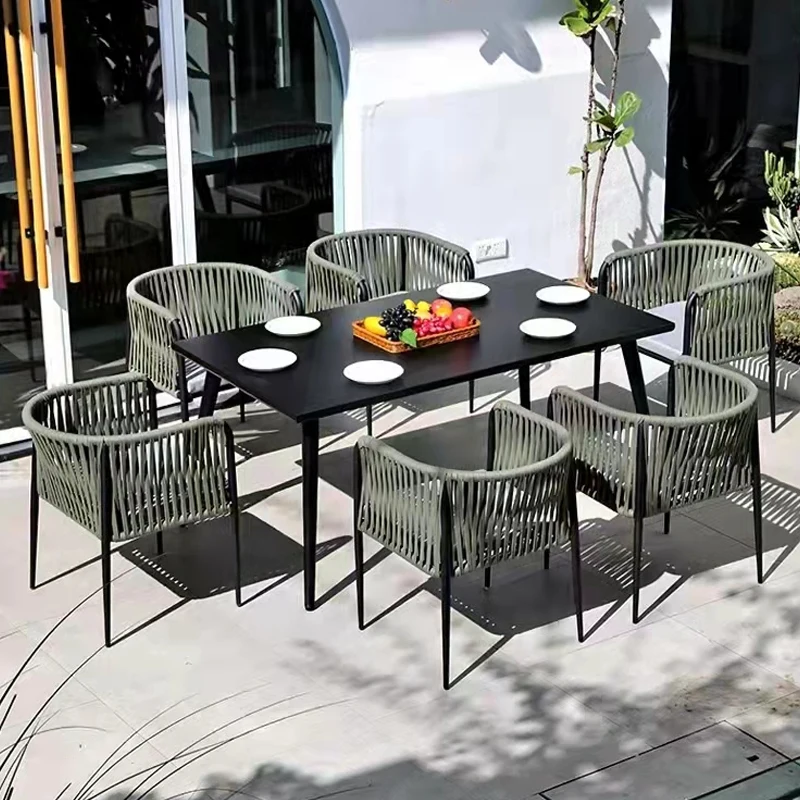 Скандинавский простой обеденный стол и стулья для отдыха на открытом воздухе, садовая мебель из ротанга, водонепроницаемая солнцезащитная мебель