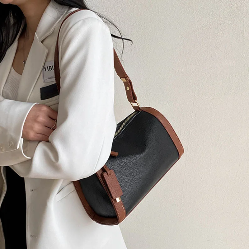 Винтажные сумки для женщин, высококачественная простроченная сумка через плечо, нишевый дизайн-ведро, 2023 Новые темпераментные модные сумки через плечо