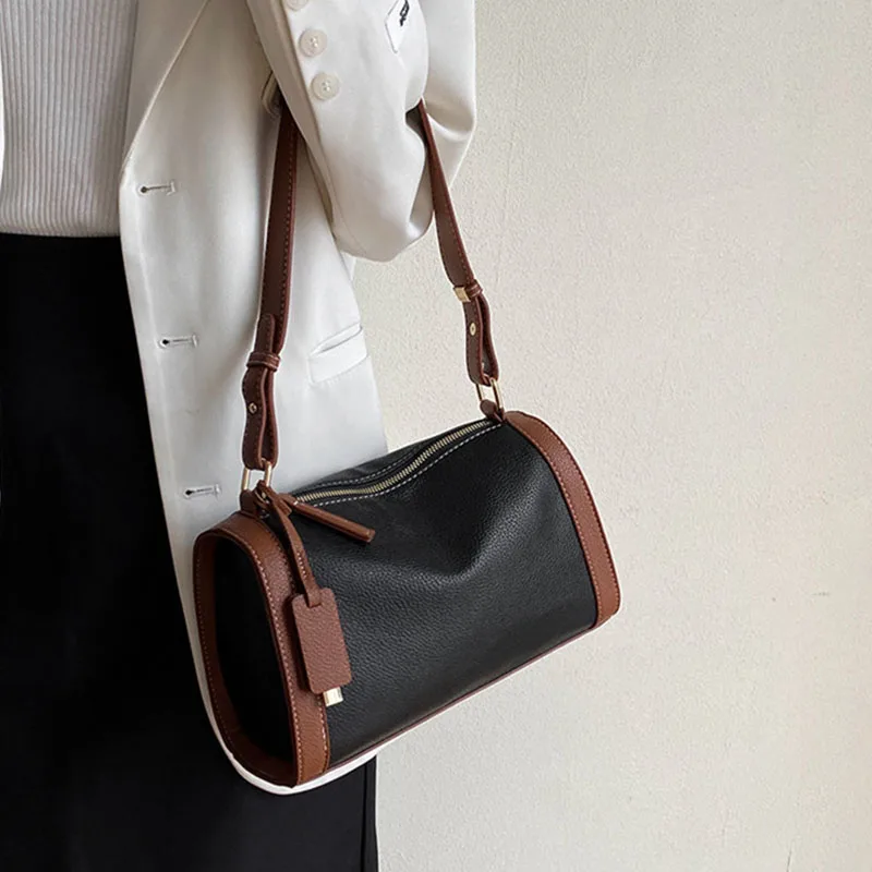 Винтажные сумки для женщин, высококачественная простроченная сумка через плечо, нишевый дизайн-ведро, 2023 Новые темпераментные модные сумки через плечо