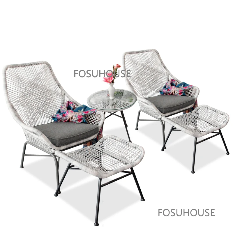 Уличное кресло из ротанга для отдыха в скандинавском стиле, сад во внутреннем дворе, Ленивый Пляжный стул со скамеечкой для ног, простая спинка, плетеное уличное кресло из ротанга