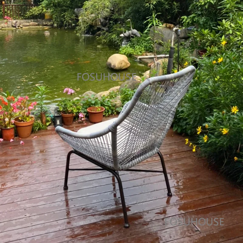 Уличное кресло из ротанга для отдыха в скандинавском стиле, сад во внутреннем дворе, Ленивый Пляжный стул со скамеечкой для ног, простая спинка, плетеное уличное кресло из ротанга