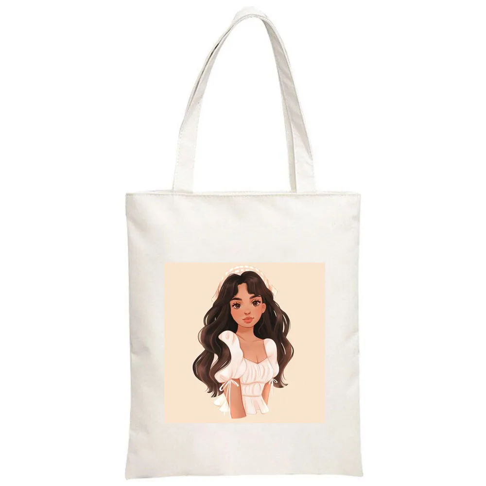 Мультяшный портрет милой девушки-художницы, модная иллюстрация, ретро сумки, сумки-тоут, женская холщовая сумка для покупок через плечо