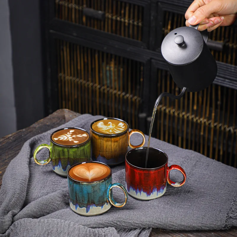 Набор керамических кофейных чашек и блюдец объемом 150 мл, чайные чашки с печной глазурью, набор чашек для эспрессо из радужной керамики Оптом