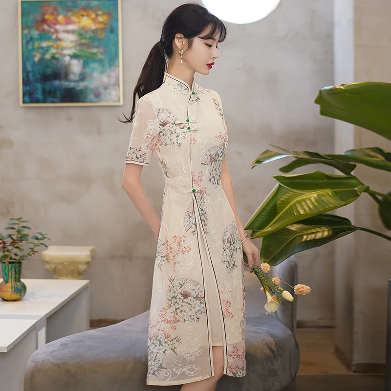 Ретро с коротким рукавом традиционная китайская одежда cheongsam для женщин летние современные элегантные qipao вечернее платье