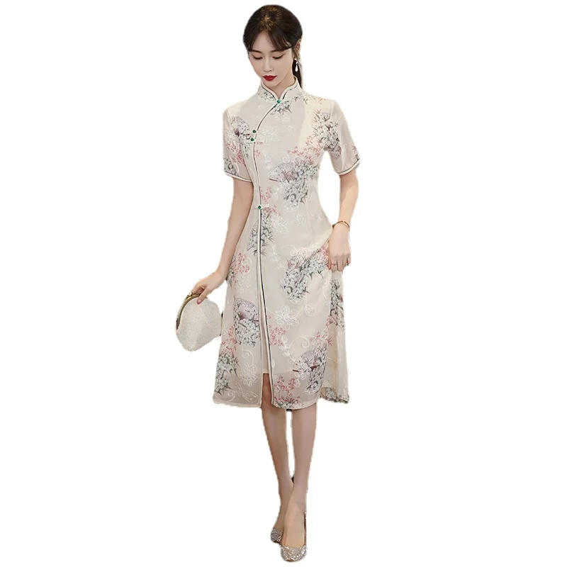 Ретро с коротким рукавом традиционная китайская одежда cheongsam для женщин летние современные элегантные qipao вечернее платье