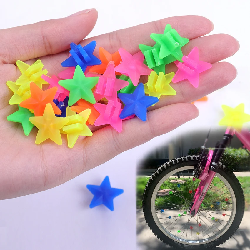 1 упаковка велосипедных аксессуаров Зажим для спиц велосипедного колеса Украшение в виде разноцветной звезды Пластиковые зажимы для детских велосипедов Украшение