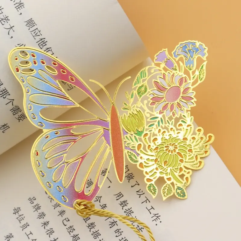 Металлические закладки в виде цветов-бабочек в китайском стиле, изящно полая подвеска с кисточкой, зажим для книги, инструмент для чтения для студентов, школьные принадлежности