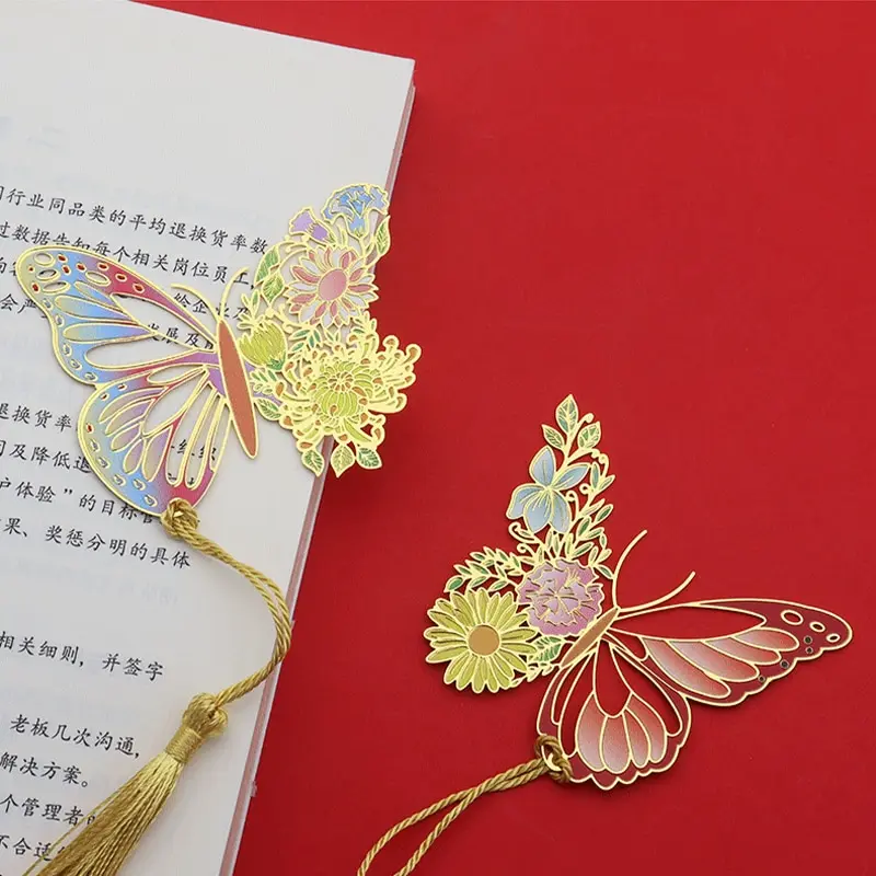 Металлические закладки в виде цветов-бабочек в китайском стиле, изящно полая подвеска с кисточкой, зажим для книги, инструмент для чтения для студентов, школьные принадлежности
