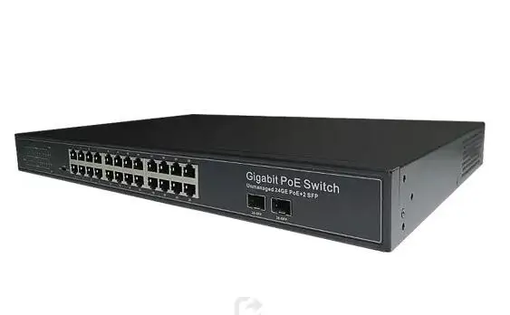 48 В Полностью гигабитная сеть Ethernet с 24 портами PoE-коммутатора с 2 восходящими оптоволоконными линиями SFP