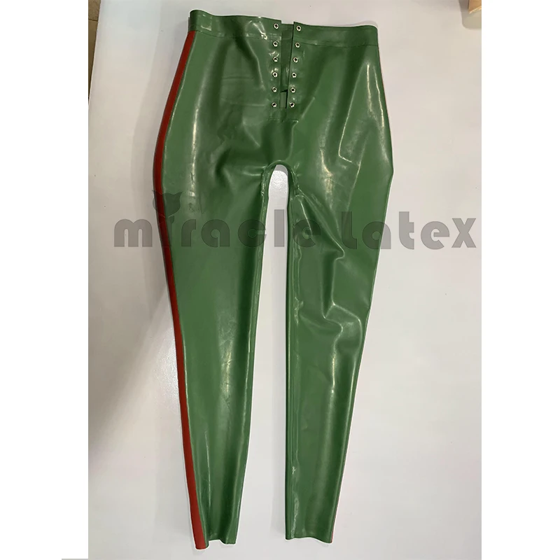 Латексные брюки ручной работы с красными полосками для мужчин, латексные леггинсы, узкие брюки, латексный фетиш на молнии по индивидуальному заказу
