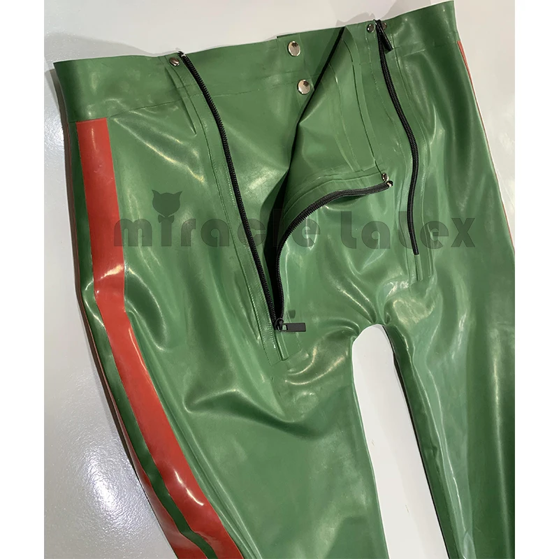 Латексные брюки ручной работы с красными полосками для мужчин, латексные леггинсы, узкие брюки, латексный фетиш на молнии по индивидуальному заказу