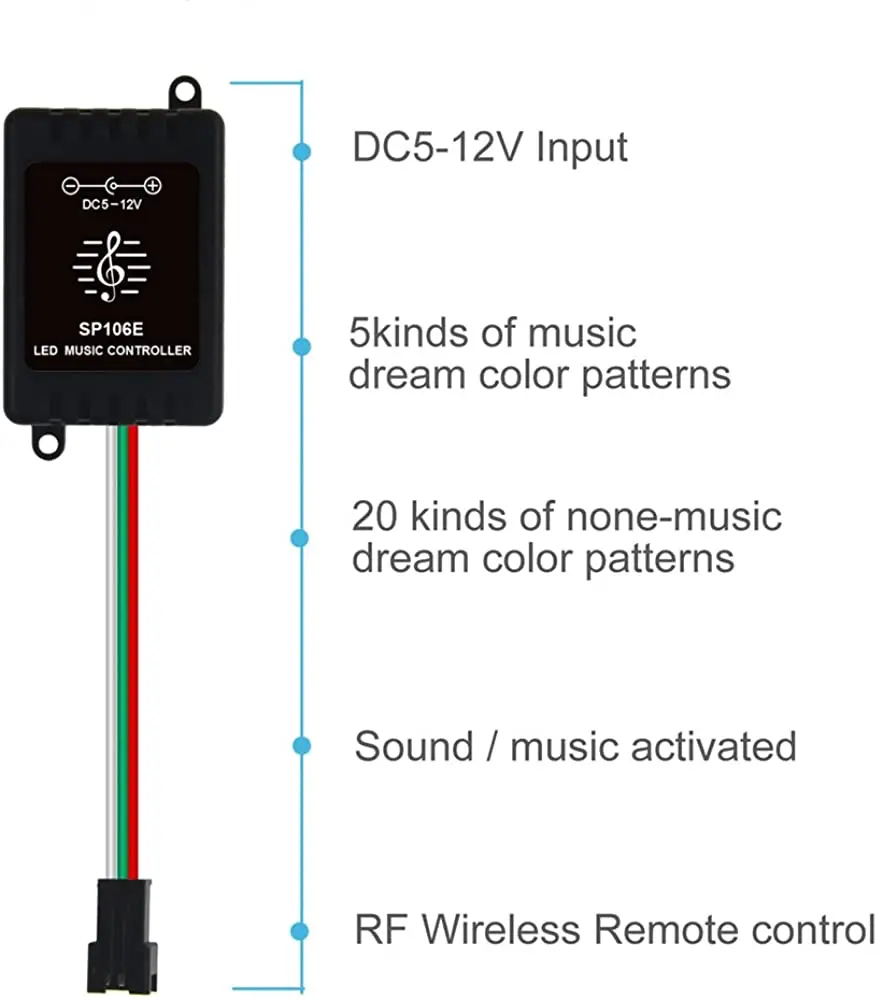 WS2812B Светодиодный Музыкальный Контроллер, Активируемый Звуком Беспроводной RF Пульт Дистанционного Управления Dream Color LED Controller для WS2811 WS2812 SK6812 SK6812-RGBW