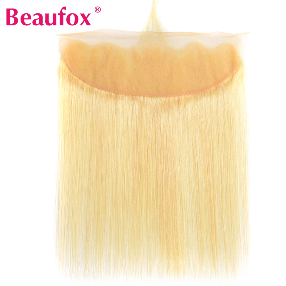 Beaufox Бразильские прямые волосы, кружевная фронтальная застежка с детскими волосами, 613 Кружевных фронталок из светлых человеческих волос, 13 * 4 Свободные части Remy