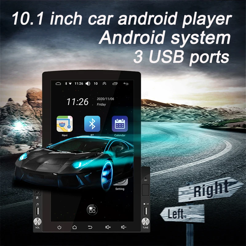 2 Din 10,1-дюймовый Многоязычный Видеовыход GPS Bluetooth FM Mirror Link 1G + 16G 3USB Автомобильное Радио WiFi Android MP5 Вертикальный Экран