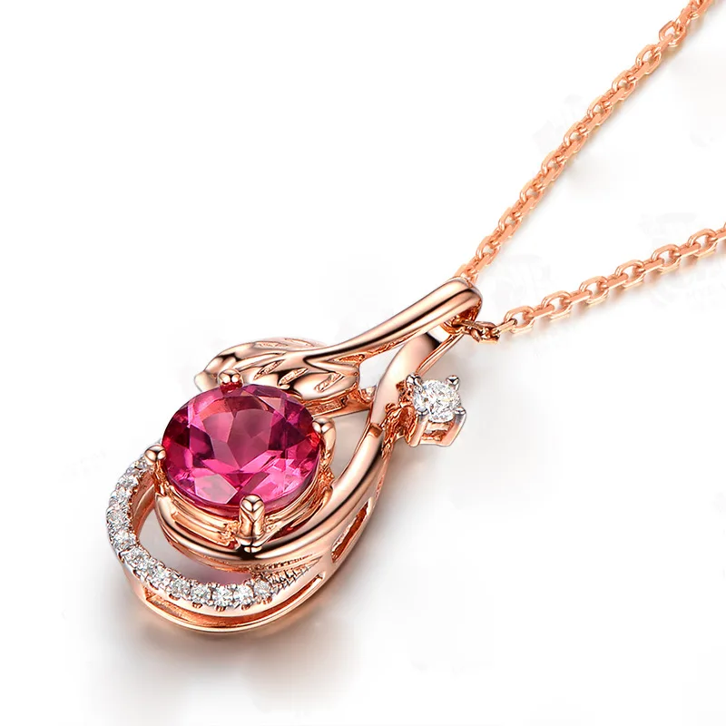 Новый модный лист Циркона розовокрасного цвета, имитирующий драгоценный камень Турмалин, Подвеска Женская