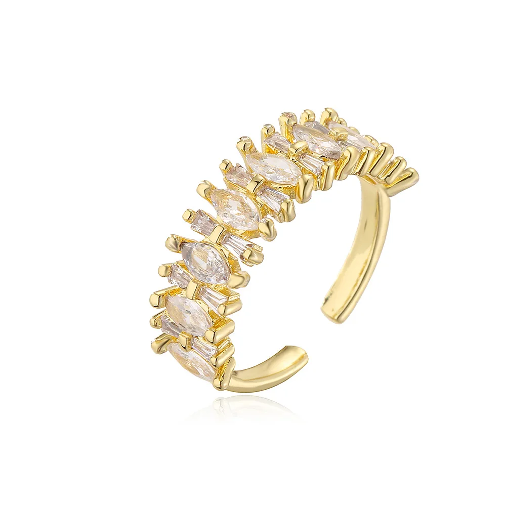 Геометрическое открытое кольцо V & YIDOU с медным покрытием из настоящего золота, кольцо с микроинструментом из циркона R836