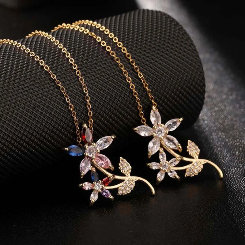 Изысканный Циркониевый кулон в виде цветка Подсолнуха, Медное ожерелье на цепочке, Обручальные ожерелья для женщин, Медные ювелирные аксессуары, подарок