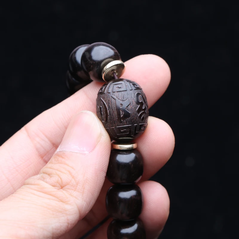 Эластичный браслет из бисера из черного дерева, 12 мм, шестизначный браслет с настоящим словом