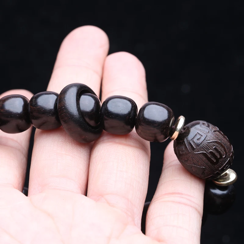 Эластичный браслет из бисера из черного дерева, 12 мм, шестизначный браслет с настоящим словом