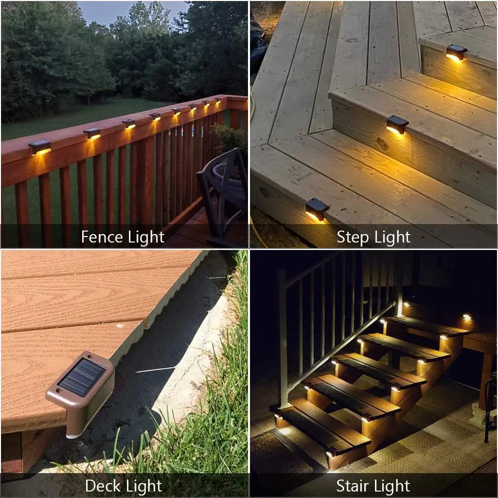 Suidhome Solar Deck Lights Outdoor 4 pack для Патио Коричневая Ступенька LED Водонепроницаемое Освещение для Лестницы Патио Двор RGB /Теплый Белый цвет