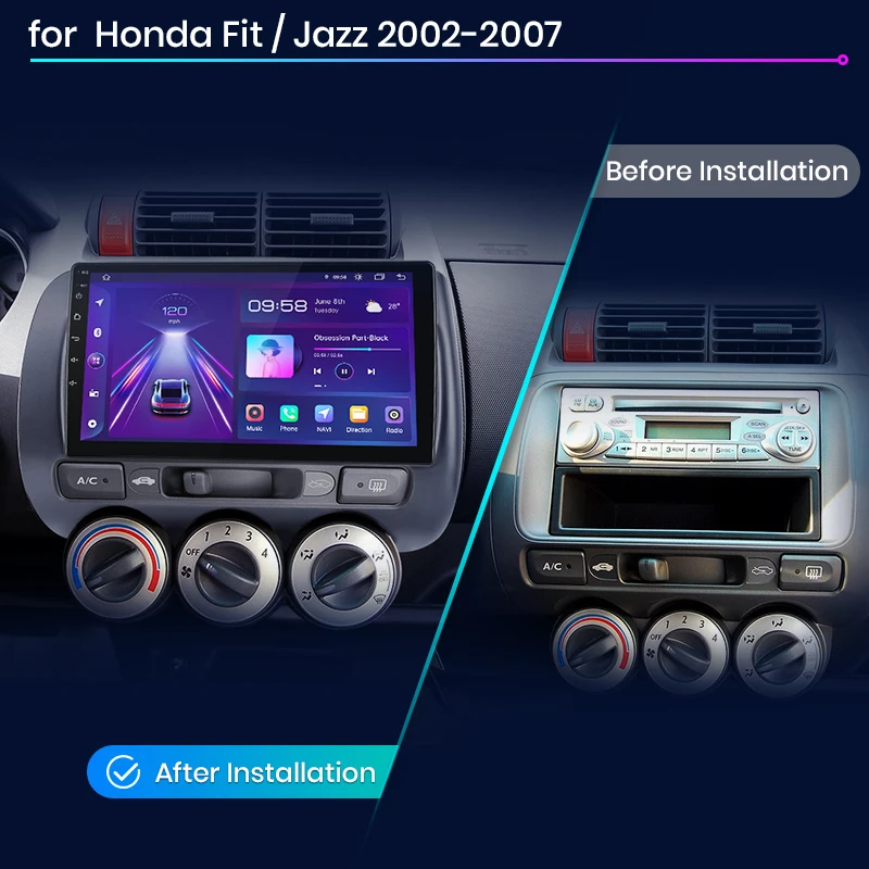 Junsun V1 AI Voice Wireless CarPlay Android Авторадио для Honda Jazz 1Fit 2002-2007 4G Автомобильный Мультимедийный GPS 2din автомагнитола