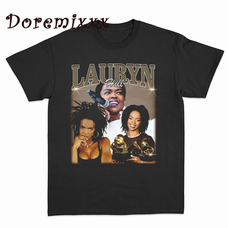 Футболка в стиле ретро, футболка хип-хоп рэпера Лорин Хилл, винтажная футболка с графическим рисунком, хлопковые футболки оверсайз с коротким рукавом, уличная одежда 90-х годов