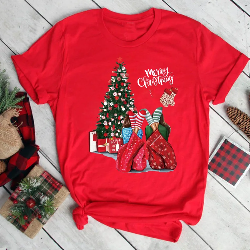 Новая футболка с Рождеством Христовым, женская модная футболка с изображением рождественской елки, футболки с кавайным рисунком, Женские повседневные милые топы, футболки