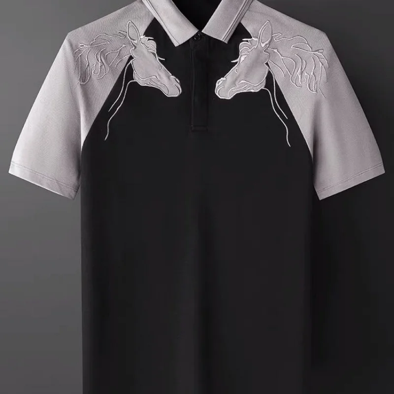 Рубашка поло Мужская футболка с коротким рукавом Роскошные бренды, дизайнеры, Мужская одежда, топы с вышивкой, Корейская модная рубашка, Новая