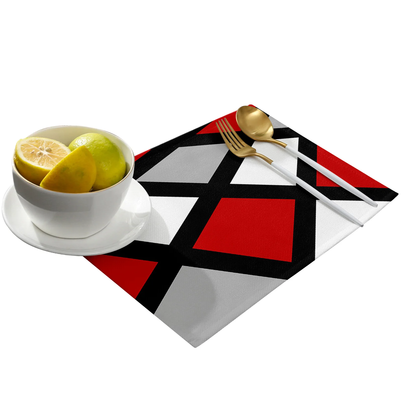 Красный Черный Серый Геометрический Квадратный коврик для обеденного стола Коврики для посуды Коврик для кухонной посуды Коврик 4/6 шт. Коврик для стола Украшение дома